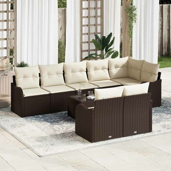 Ensemble de canapé de jardin 9 pcs marron et blanc poly rotin