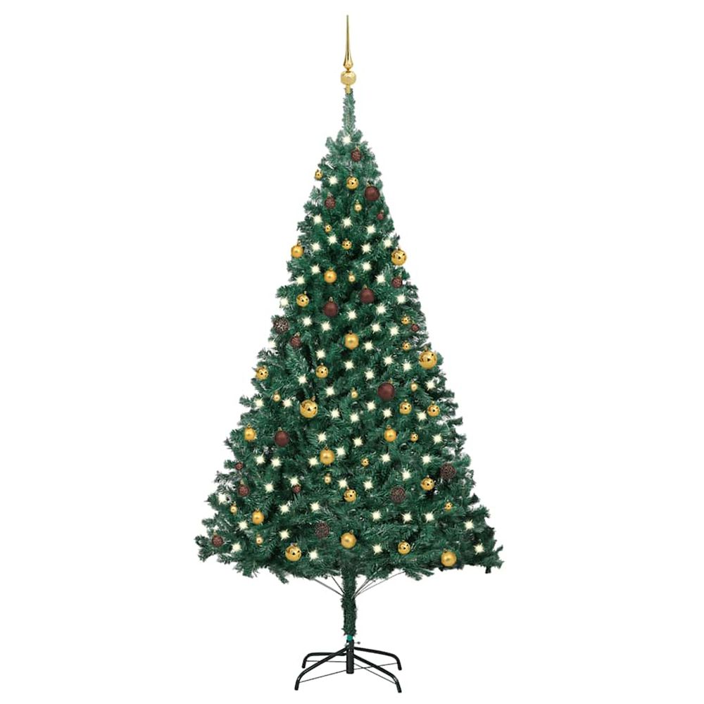 Arbre de noël artificiel pré-éclairé et boules vert 240 cm
