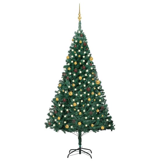 Arbre de noël artificiel pré-éclairé et boules vert 240 cm