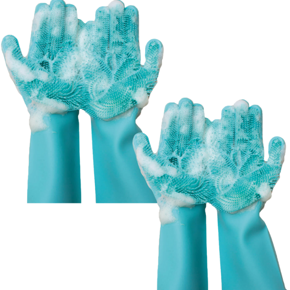 2 paires de gants de toilettage en silicone pet glove - vert - adulte