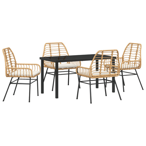 Ensemble de salle à manger de jardin 5 pièces avec coussins marron poly rattan