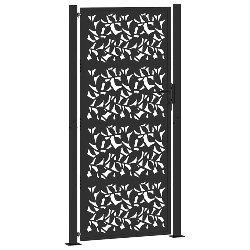 Portail de jardin noir 100x200 cm en acier avec motif feuille