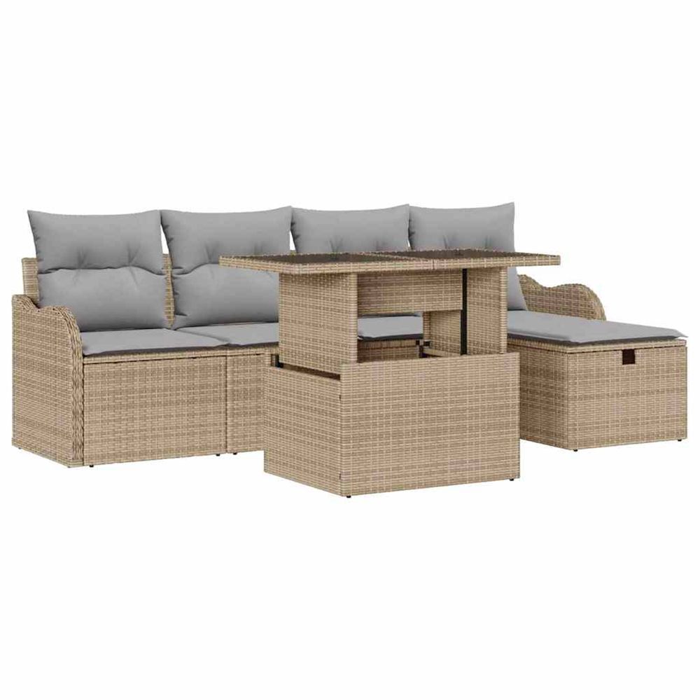 Ensemble de canapé de jardin 6 pc beige polyrotin