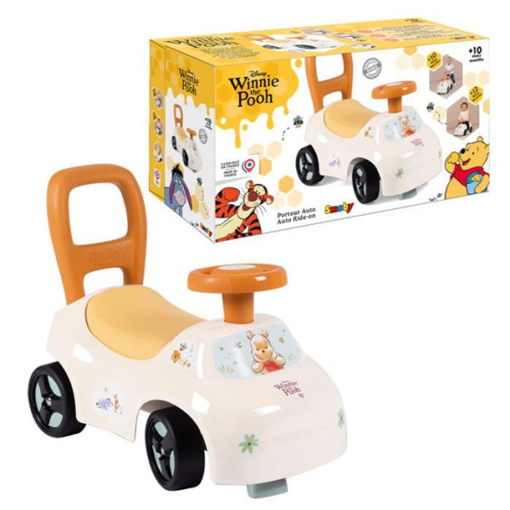 Porteur trotteur auto - - winnie l'ourson - des 10 mois - fabriqué en france