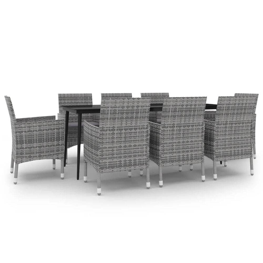 Ensemble à manger de jardin coussins 9 pcs résine tressée verre
