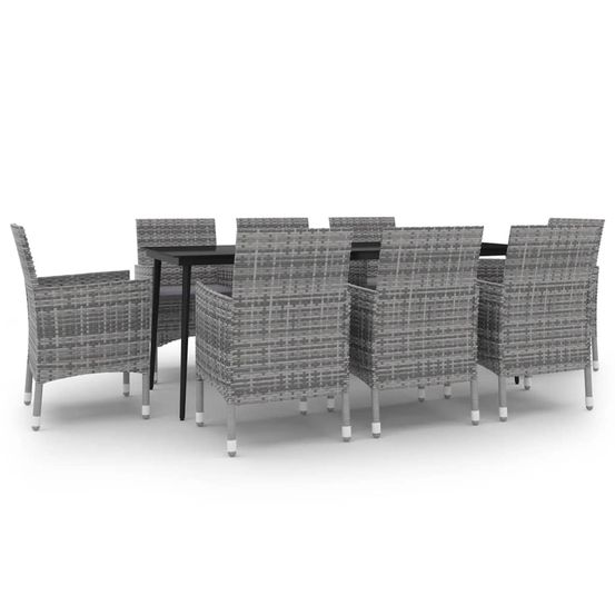 Ensemble à manger de jardin coussins 9 pcs résine tressée verre