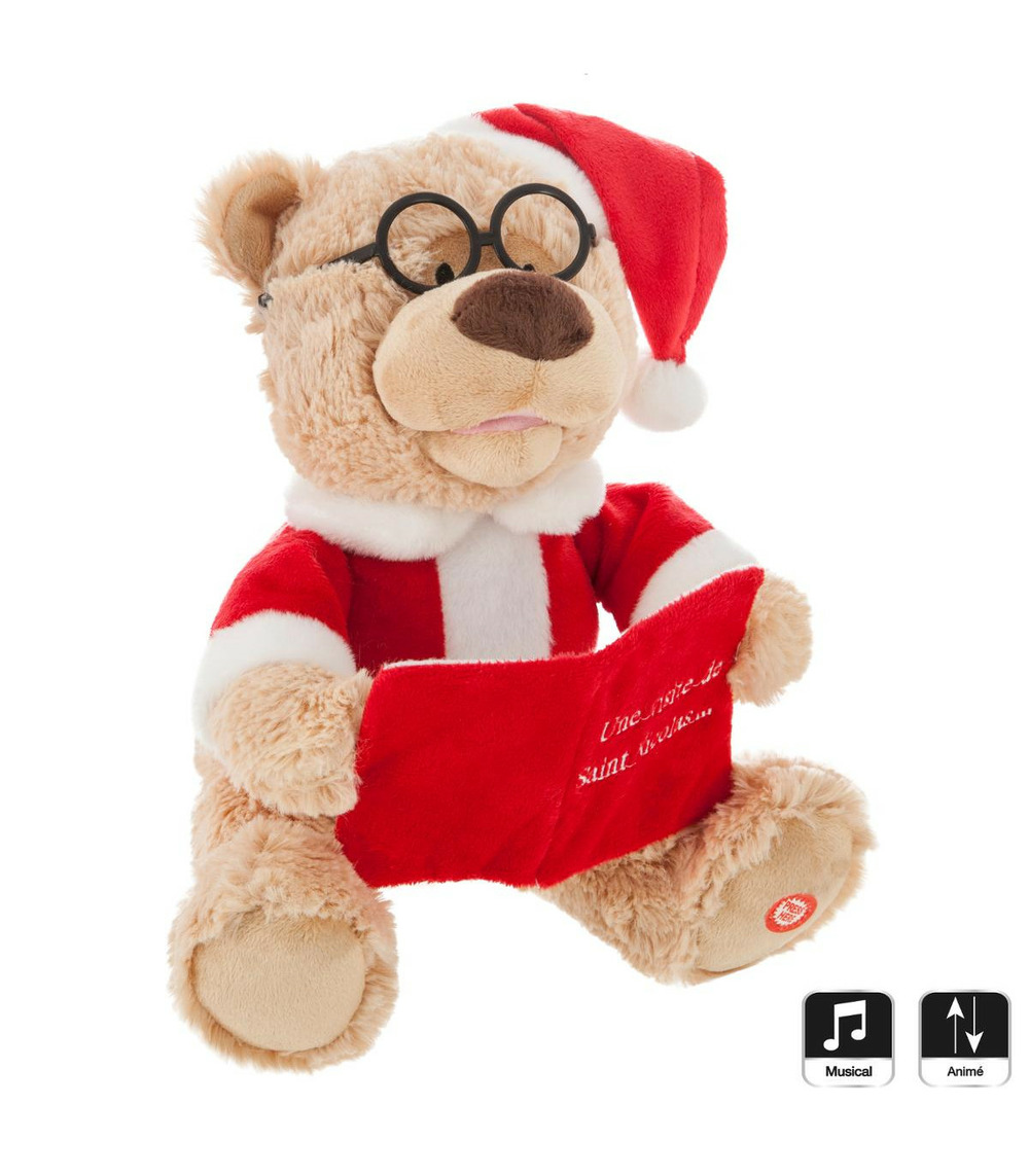Automate de noël peluche ours raconte une histoire et bouge