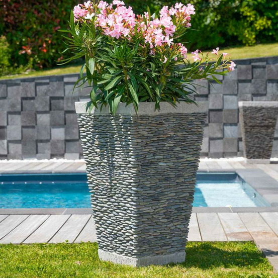 Pot bac jardinière carré galet 80cm jardin extérieur zen
