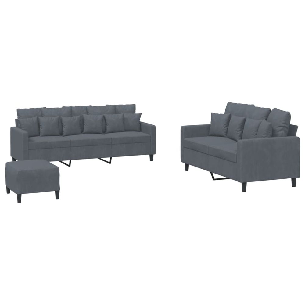 Ensemble de canapés 3 pcs avec coussins gris foncé velours