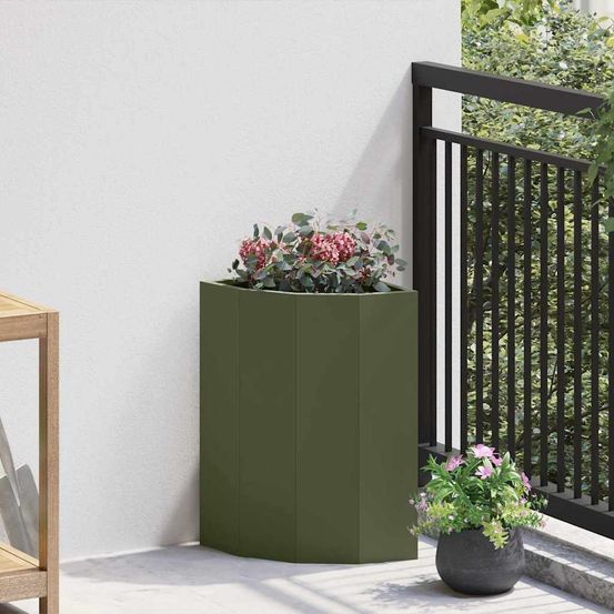 Jardinière d'angle acier pour balcon vert olive 30x30x50 cm