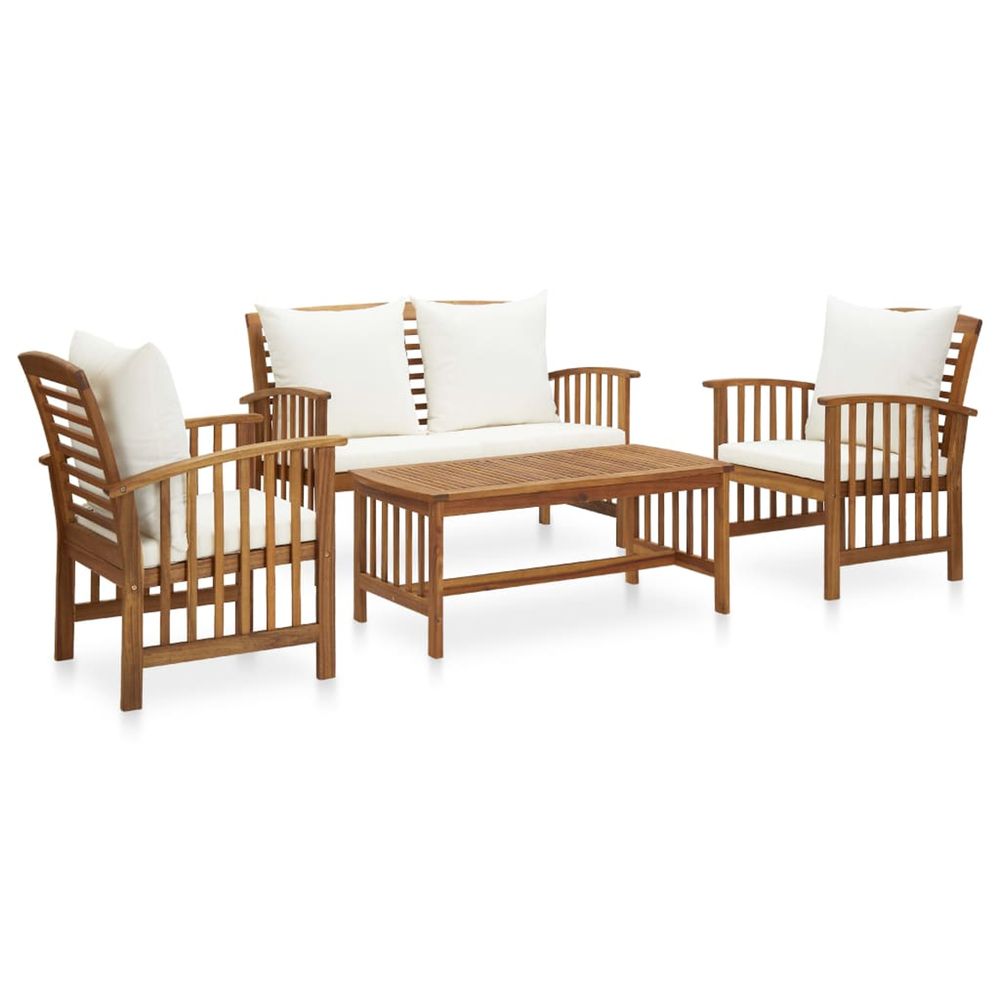Salon de jardin 4 pcs avec coussins bois d'acacia solide
