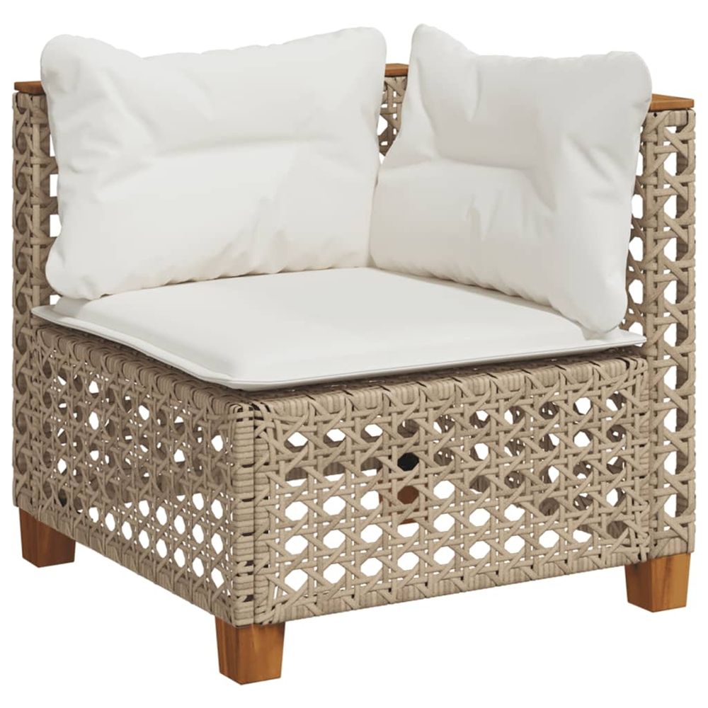 Canapé d'angle de jardin avec coussins beige résine tressée