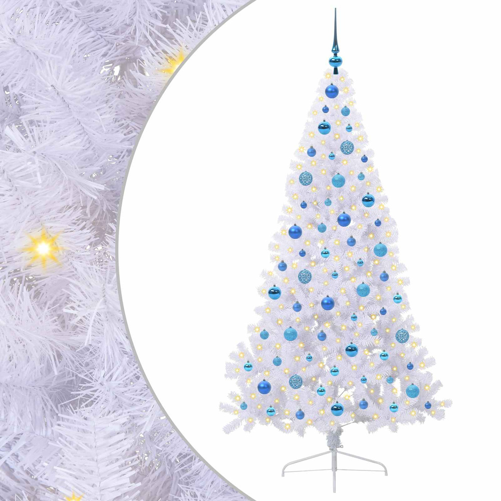 Sapin de noël artificiel avec 300 led blanc 180 cm pvc et acier