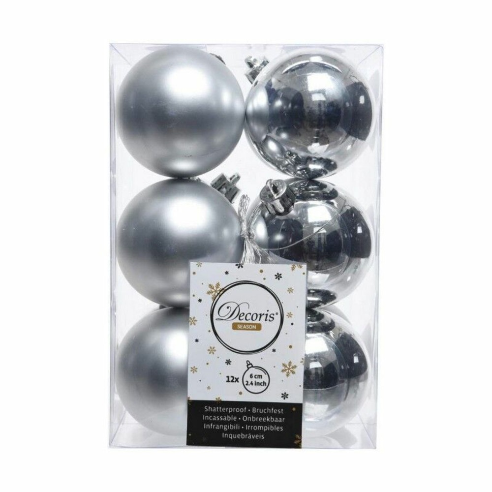 Boules de noël decoris 12 unités argenté argent plastique ø 6 cm
