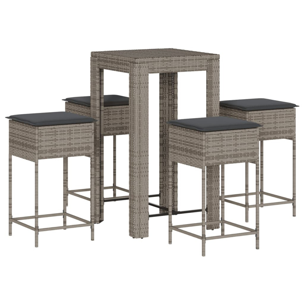 Ensemble de bar de jardin 5 pcs avec coussins gris poly rotin