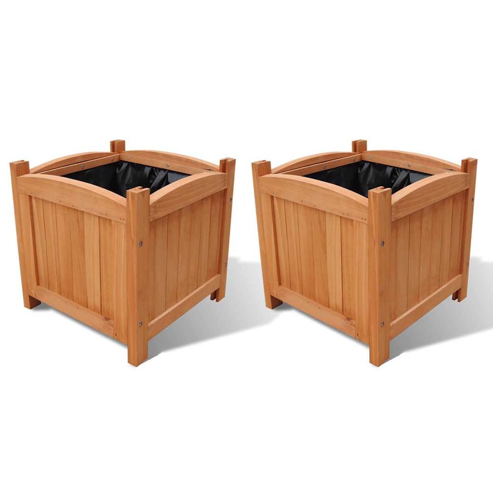 Lot de 2 bacs à fleurs carrés en bois pour jardin terrasse 30x30x30 cm