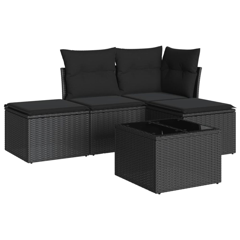 Salon de jardin 5 pcs avec coussins noir résine tressée