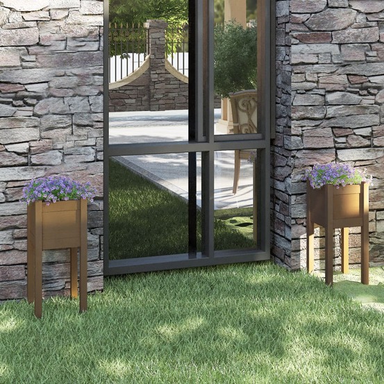 Jardinières d'extérieur 2 pcs marron miel 31x31x70cm pin massif