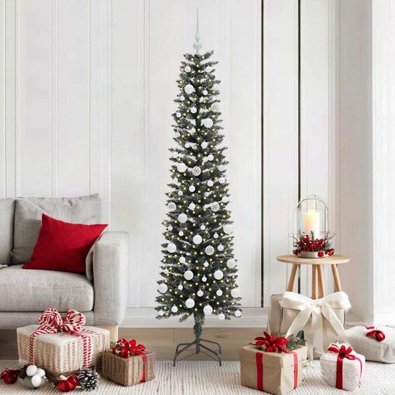Arbre de noël artificiel enneigé 180 cm avec guirlande 300 led vert
