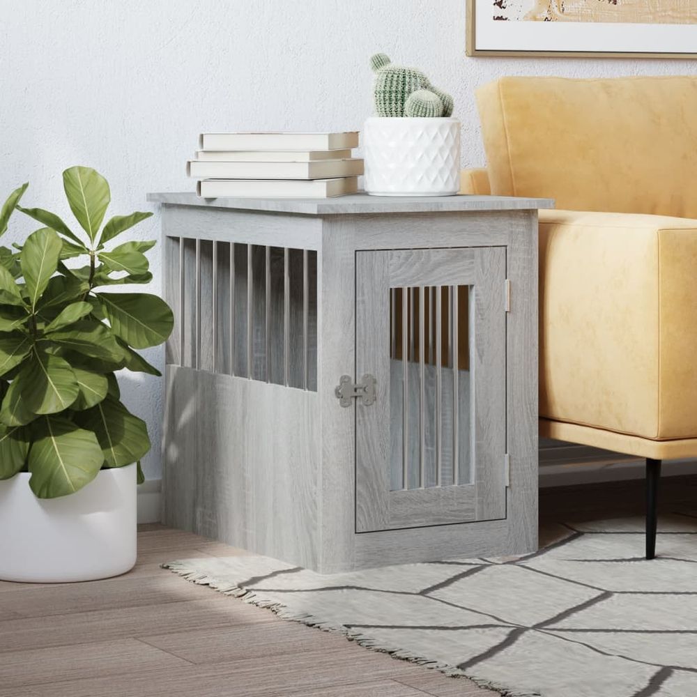 Meuble cage chien bois et acier table d'appoint sonoma gris 59cm