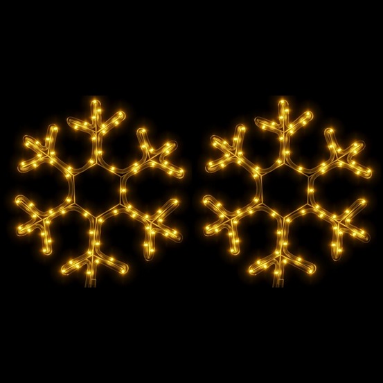 Flocons de neige de noël avec led 2 pcs blanc chaud 38x37 cm