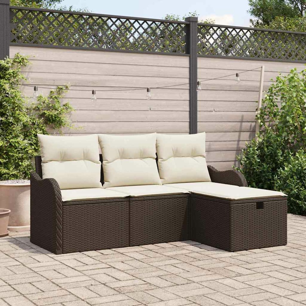 Ensemble de canapé de jardin 4 pcs marron poly rotin