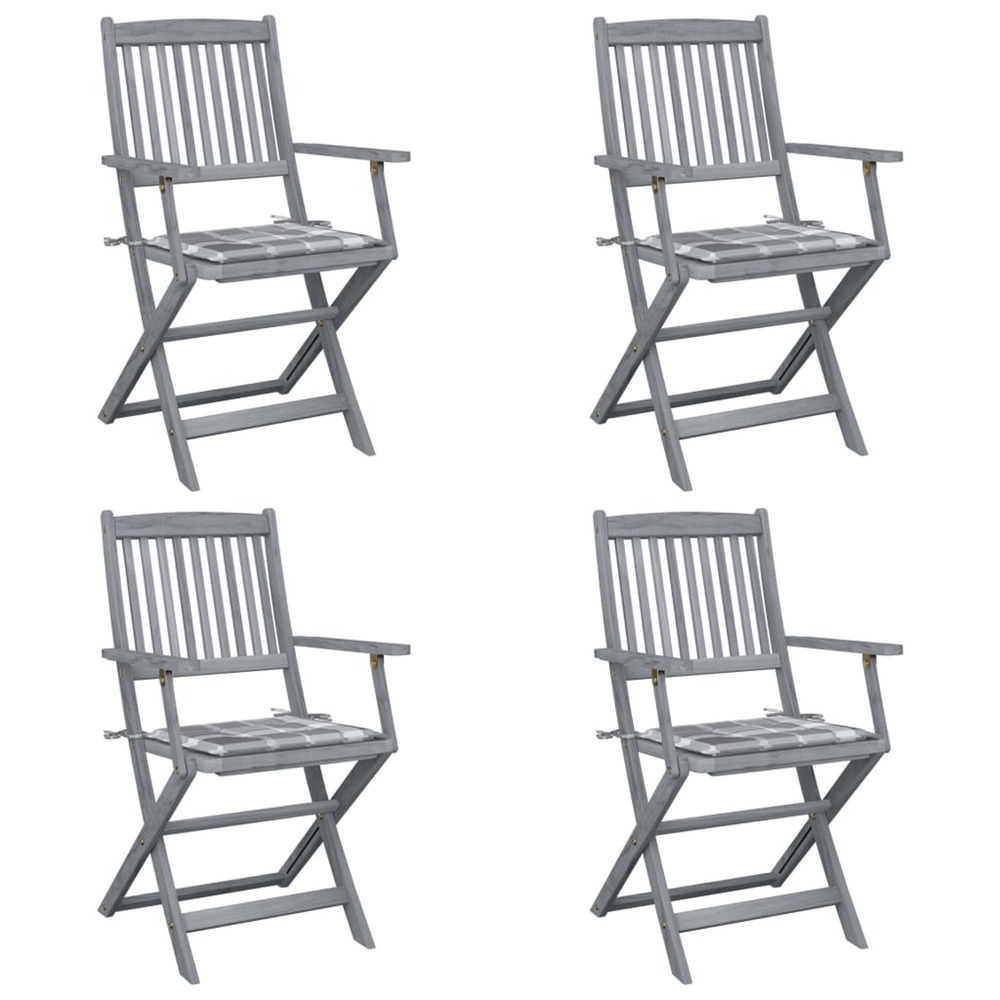 Chaises pliables d'extérieur lot de 4 et coussins bois d'acacia