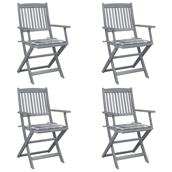 Chaises pliables d'extérieur lot de 4 et coussins bois d'acacia