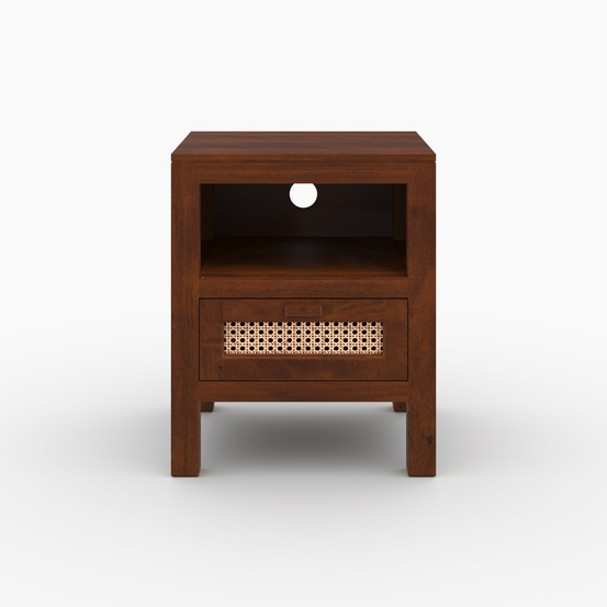 Tiki-table de chevet en bois de manguier et cannage