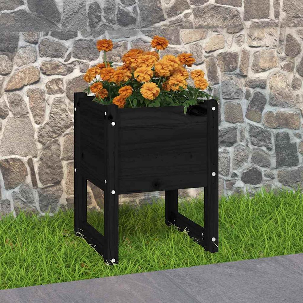 Jardinière carrée en bois de pin massif pour extérieur noir 40x40 cm