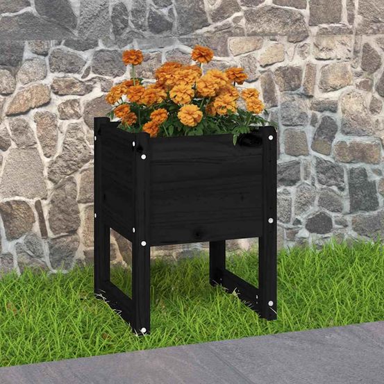 Jardinière carrée en bois de pin massif pour extérieur noir 40x40 cm