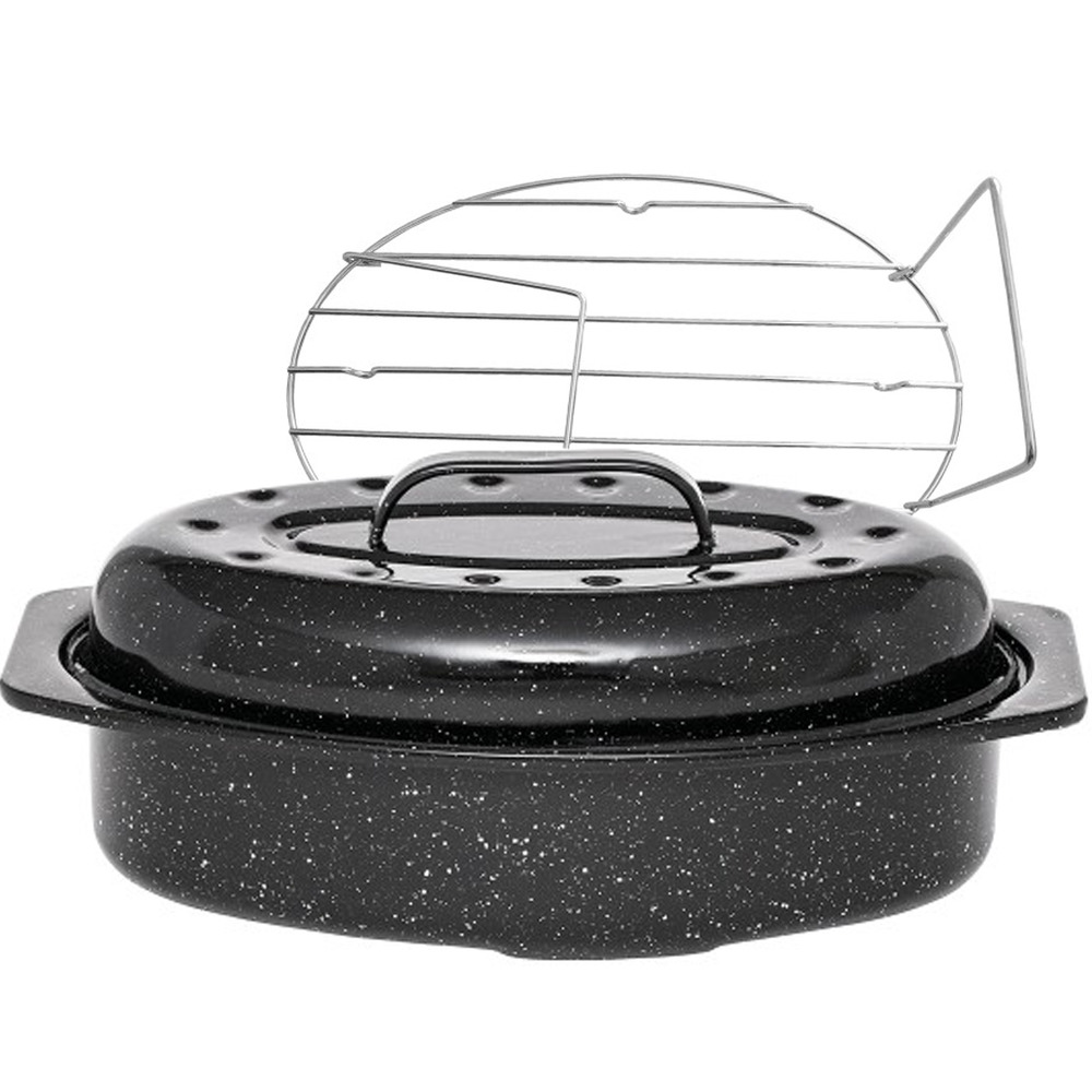 Cocotte ovale en acier carbon 38x26cm + grille - 0508+2006