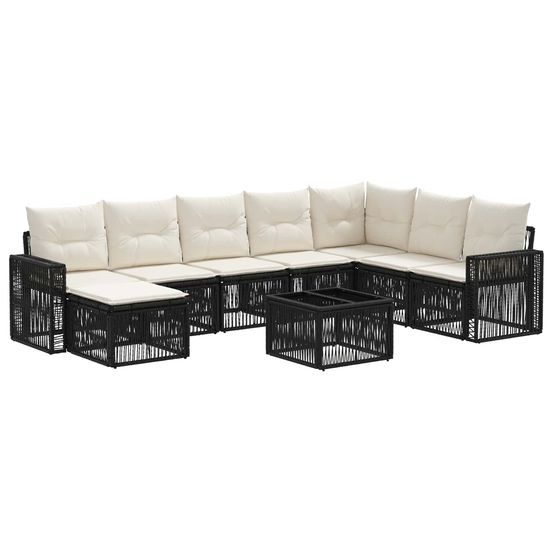 Ensemble de canapé de jardin 9 pc noir et blanc crème polyrotin