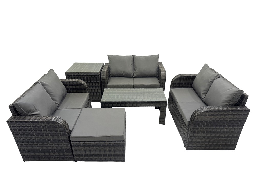 Salon de jardin 7 places meubles de jardin avec table basse canapé d'amour grand tabouret table d'appoint gris foncé mixte