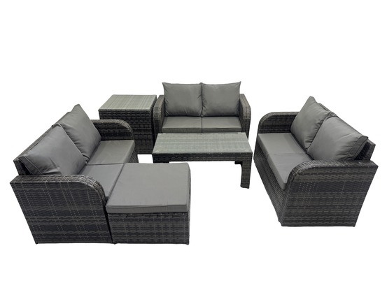 Salon de jardin 7 places meubles de jardin avec table basse canapé d'amour grand tabouret table d'appoint gris foncé mixte