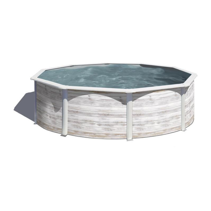 Gre - piscine ronde acier ø3,70m x h: 1,22m - imitation bois nordique filtration a sable