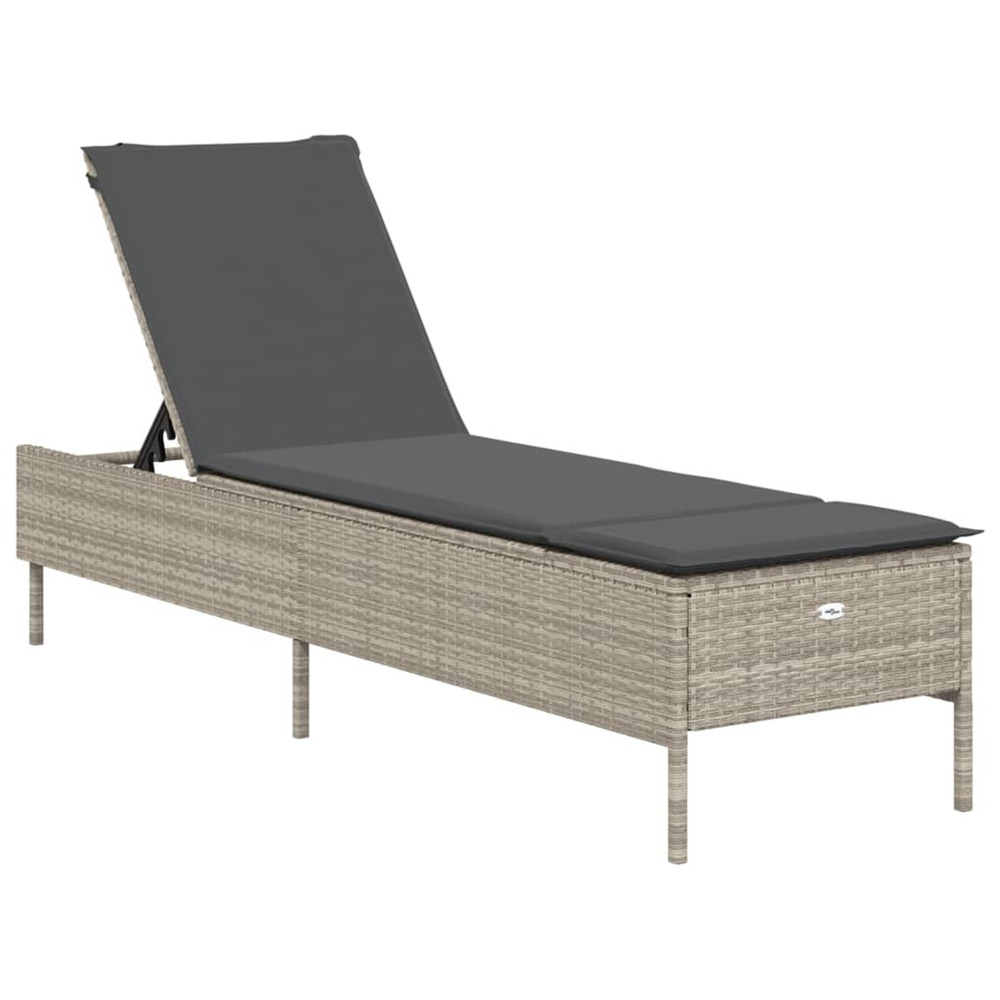 Chaise longue avec coussin gris clair résine tressée bain de soleil