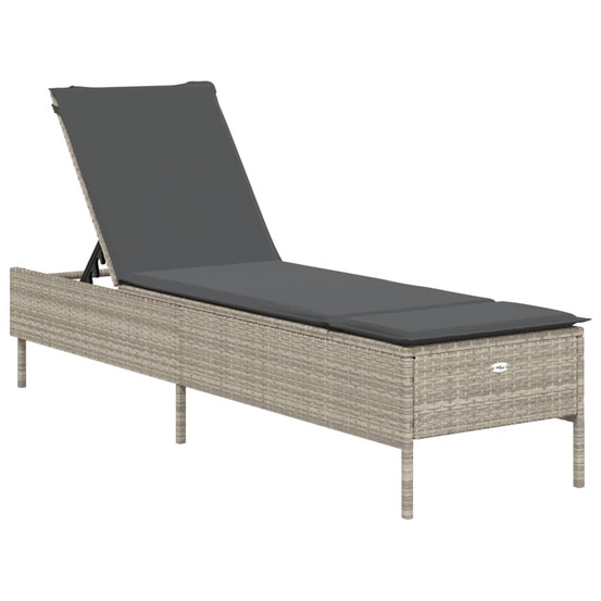 Chaise longue avec coussin gris clair résine tressée bain de soleil