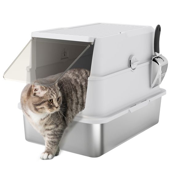 Maison de toilette acier plastique pour chat intérieur anti-odeurs 60cm gris clair