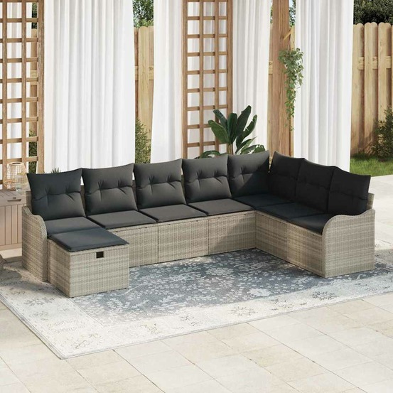 Ensemble de canapé de jardin 8 pcs gris clair poly rotin