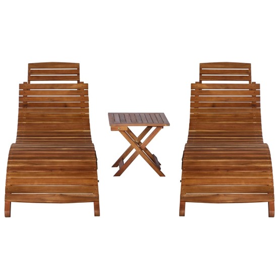 Chaise longue avec table à thé 3 pcs bois d'acacia massif