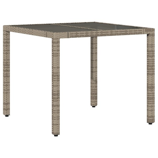 Table de jardin dessus en verre gris 90x90x75 cm résine tressée