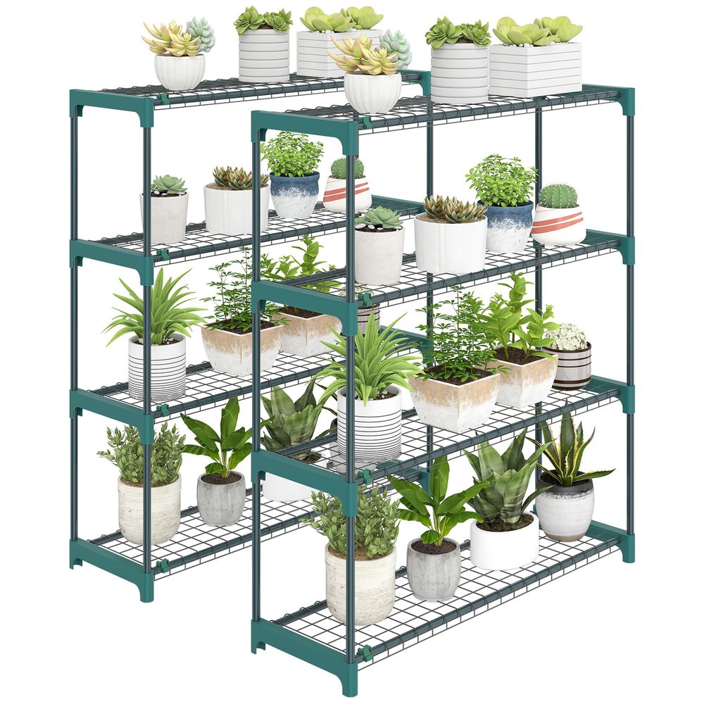 Lot de 2 étagères à plantes en métal 4 niveaux pour intérieur et extérieur 90x28x104 cm vert - comfortxl outdoor living