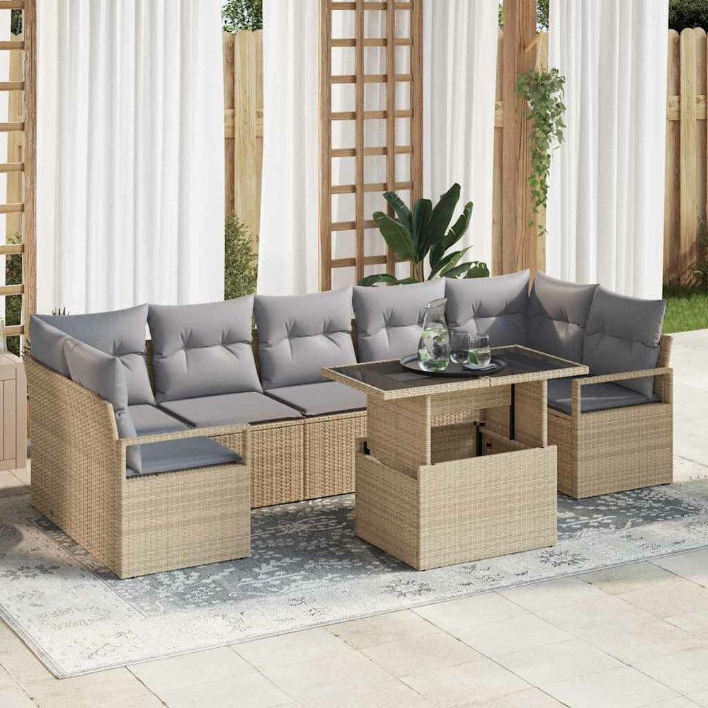 Ensemble de canapé de jardin 8 pcs beige poly rotin
