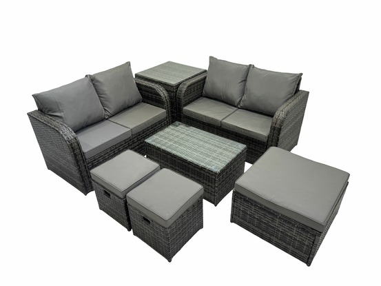 7 places ensemble de meubles de jardin canapés de terrasse fauteuil avec table en verre trempé 3 tabourets table d'appoint