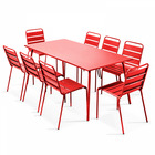 Ensemble table de jardin et 8 chaises en métal rouge