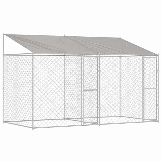 Cage pour chien argent 400 x 200 x 256 cm acier galvanisé