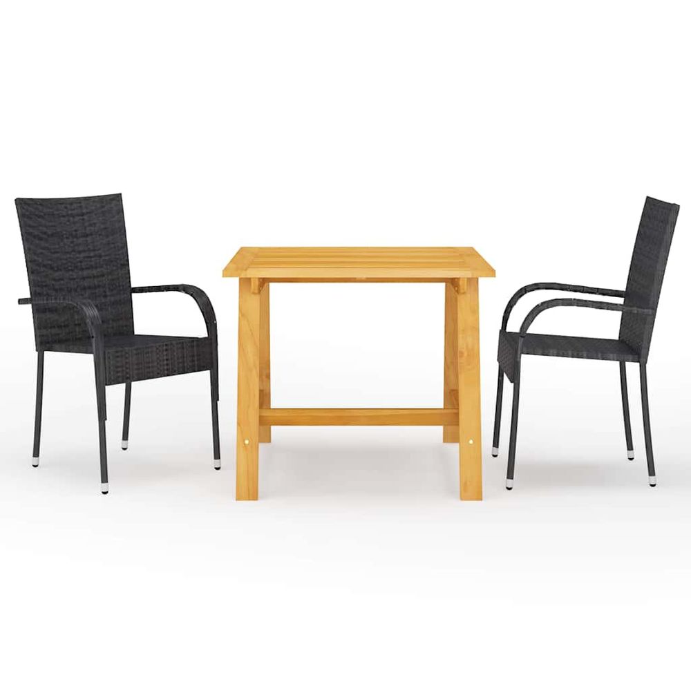Ensemble à manger de jardin 3 pcs noir