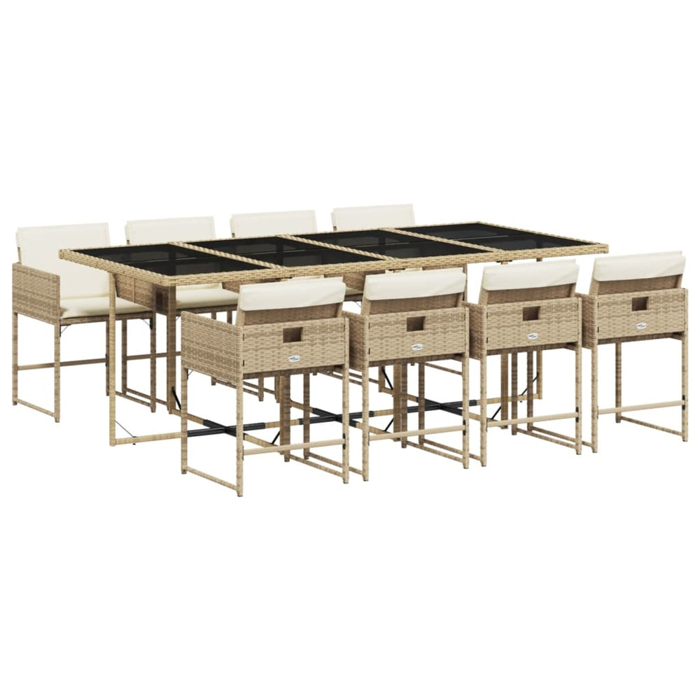 Ensemble à manger de jardin et coussins 9 pcs beige poly rotin