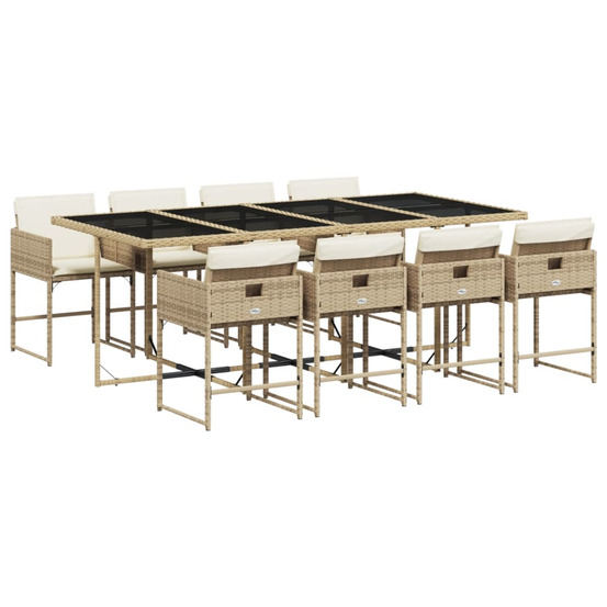 Ensemble à manger de jardin et coussins 9 pcs beige poly rotin